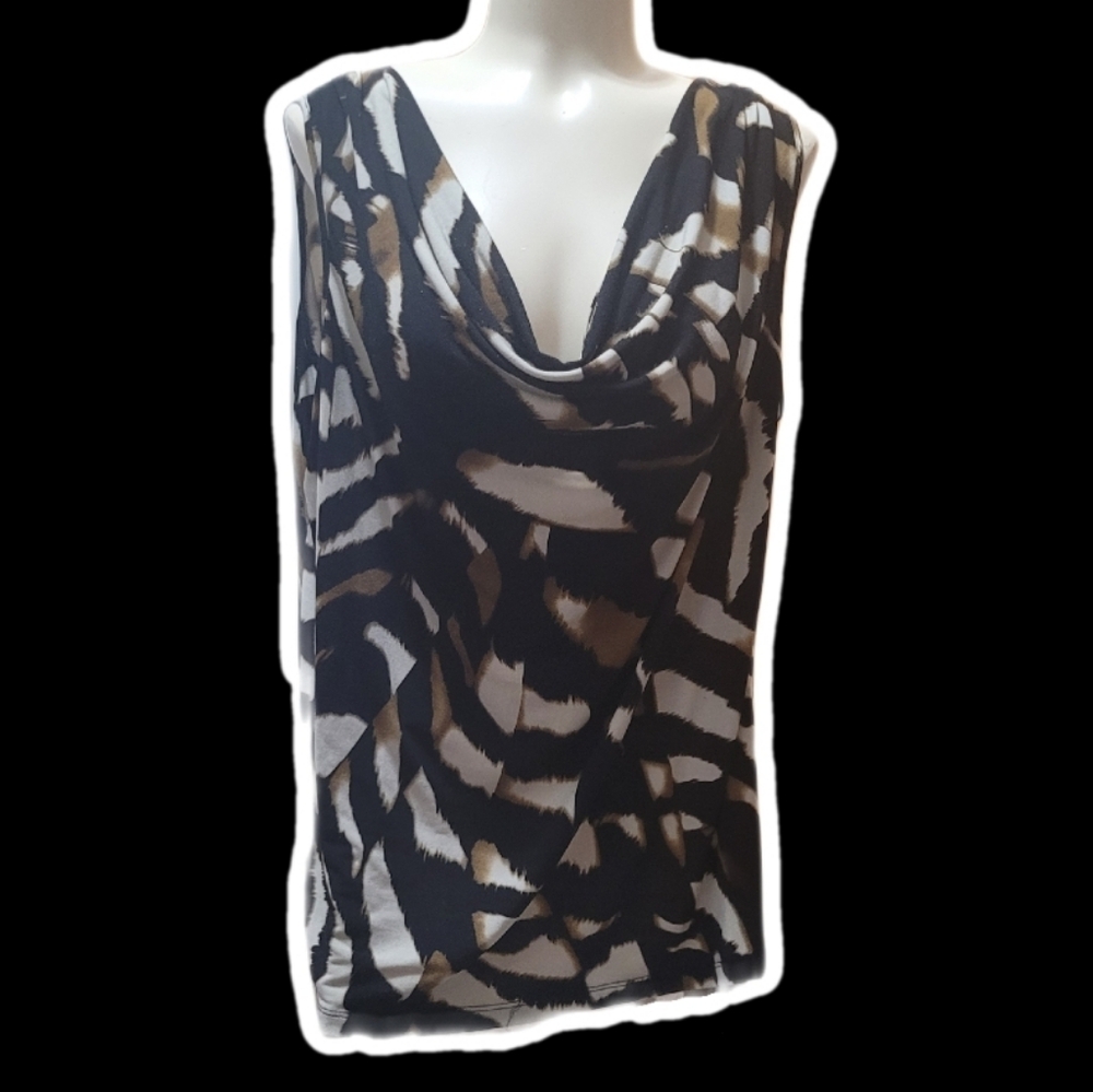 black + brown abstract animal-inspired cowl neck top ⋆｡°·☁︎